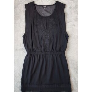 Kiind Of Dress Womens Large Black Embroidered Mesh Sleeveless Boho Mini